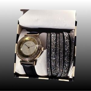 New Embassy Gold and Silver Women's Watch and Bracelet Set
